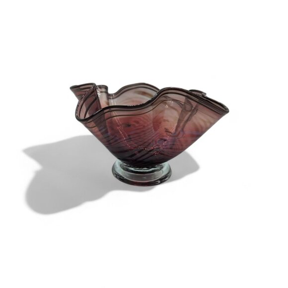 Daniel Reid Hand-Blown Glass Handkerchief Bowl 7" x 4" Tall Red and Gold Signed - Picture 8 of 13